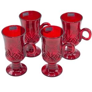 Dublin Set of 4 Deep Red Crystal Irish Coffee Mug Flared Rim 7.7oz  by Godinger